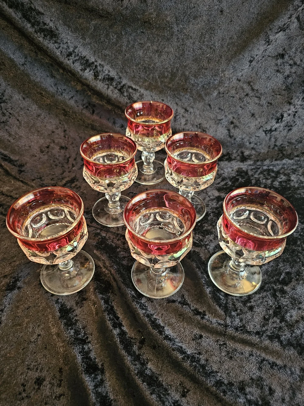 Vintage King's Crown Ruby Flash Cordial Glasses - Set of 6 - MCM Thumbprint